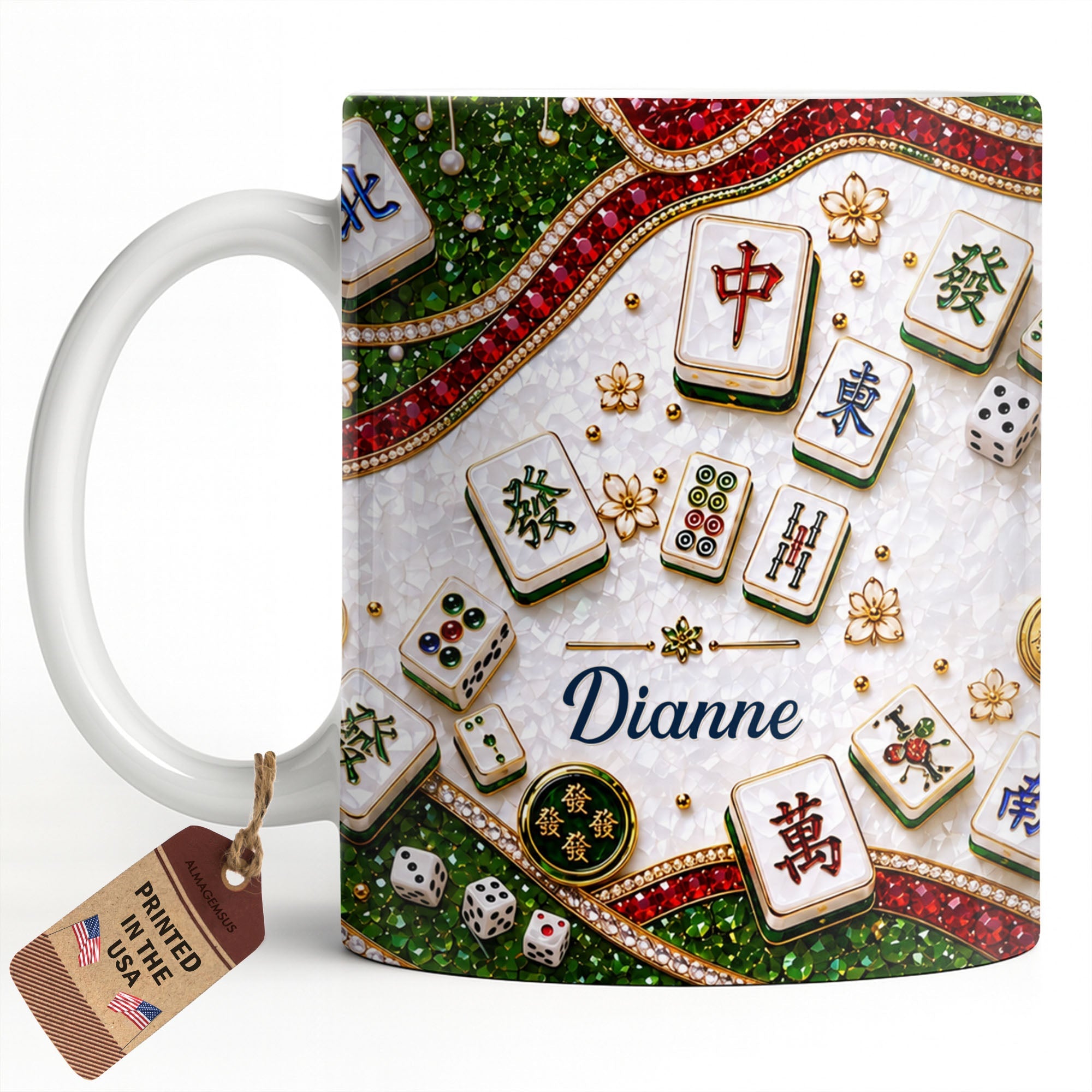 Personalized Mahjong Tiles Coffee Mug Custom Gift for Gamers Edge-to-edge Mug GradoCreations