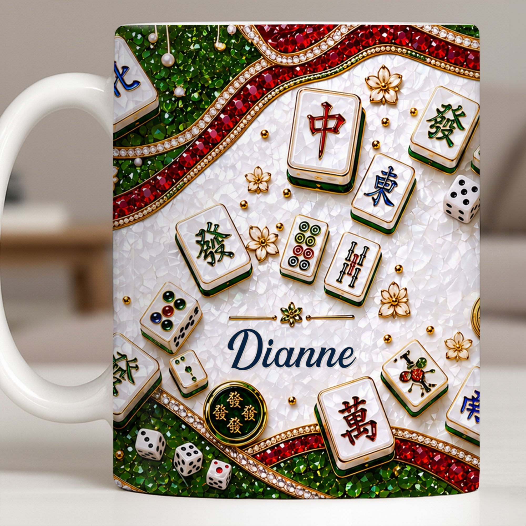 Personalized Mahjong Tiles Coffee Mug Custom Gift for Gamers Edge-to-edge Mug GradoCreations