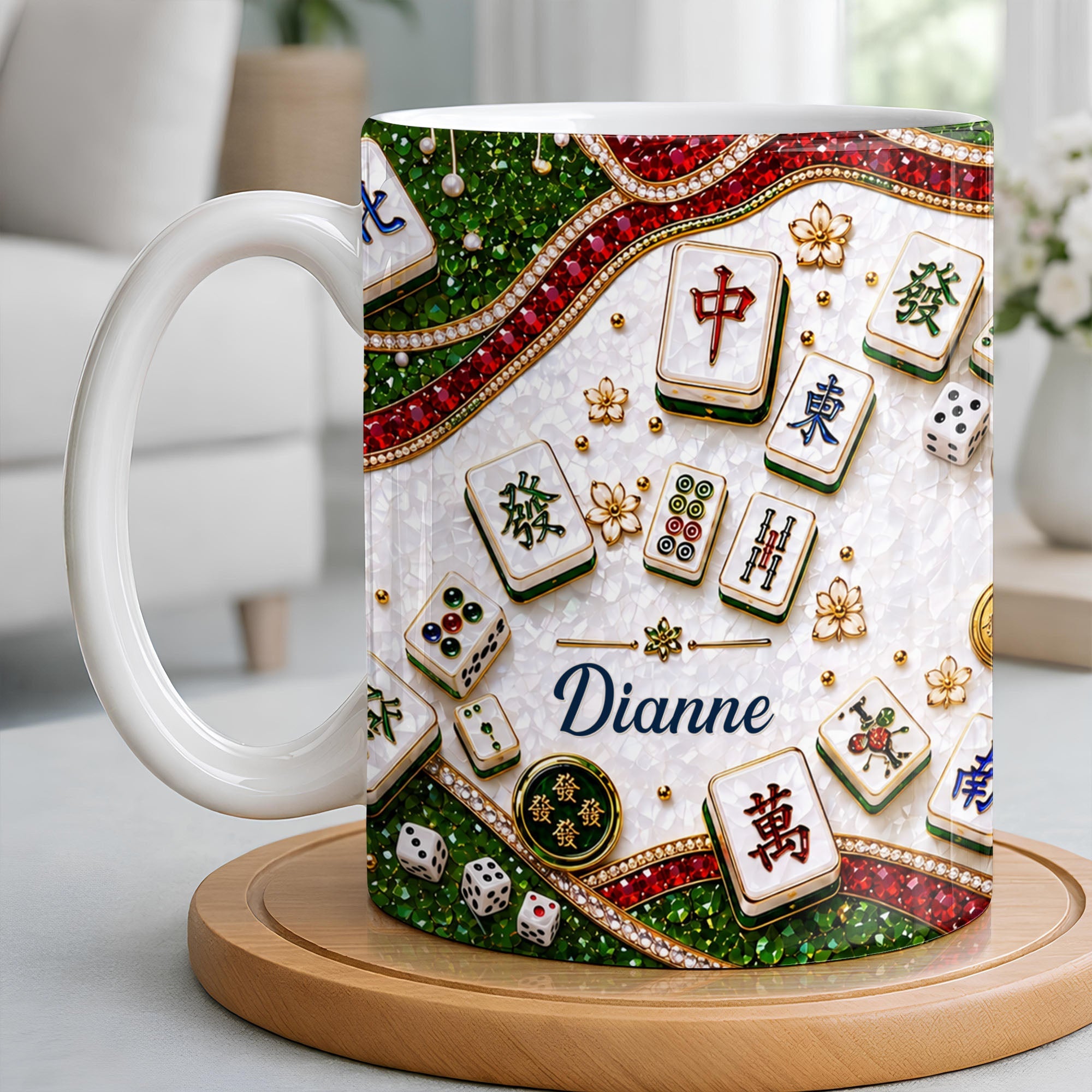 Personalized Mahjong Tiles Coffee Mug Custom Gift for Gamers Edge-to-edge Mug GradoCreations