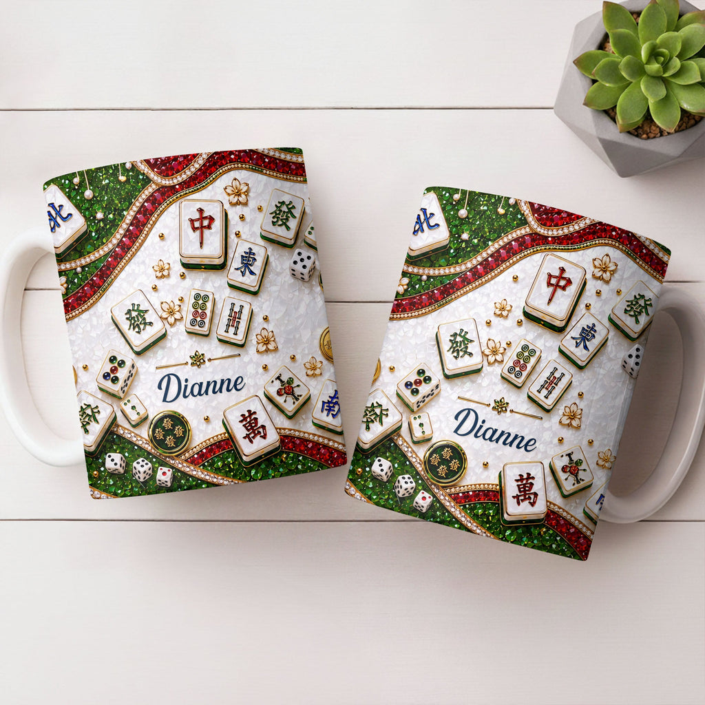 Personalized Mahjong Tiles Coffee Mug Custom Gift for Gamers Edge-to-edge Mug GradoCreations