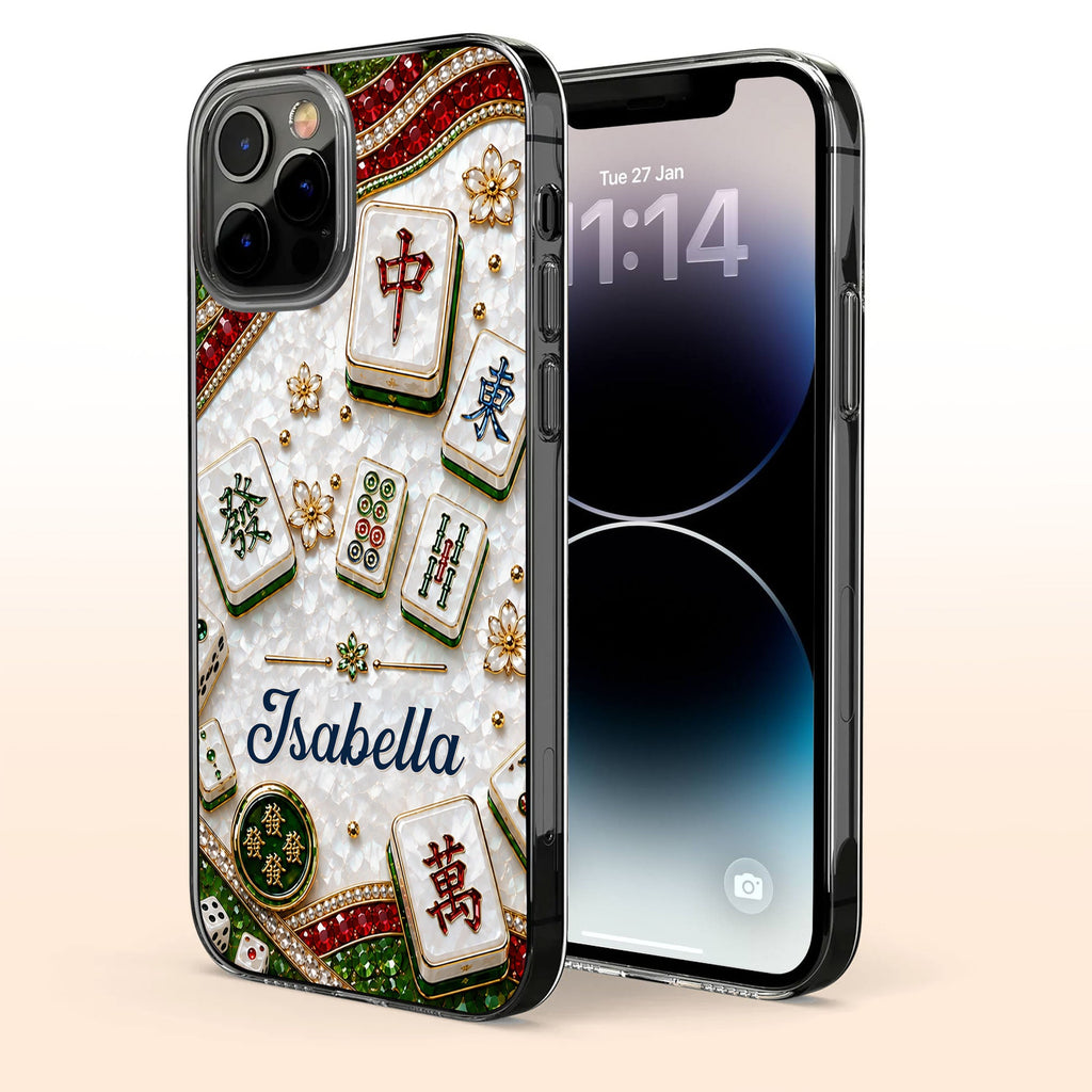 Personalized Clear Phone Case for Mahjong Lovers | Custom Name Gift Clear Phone Case GradoCreations