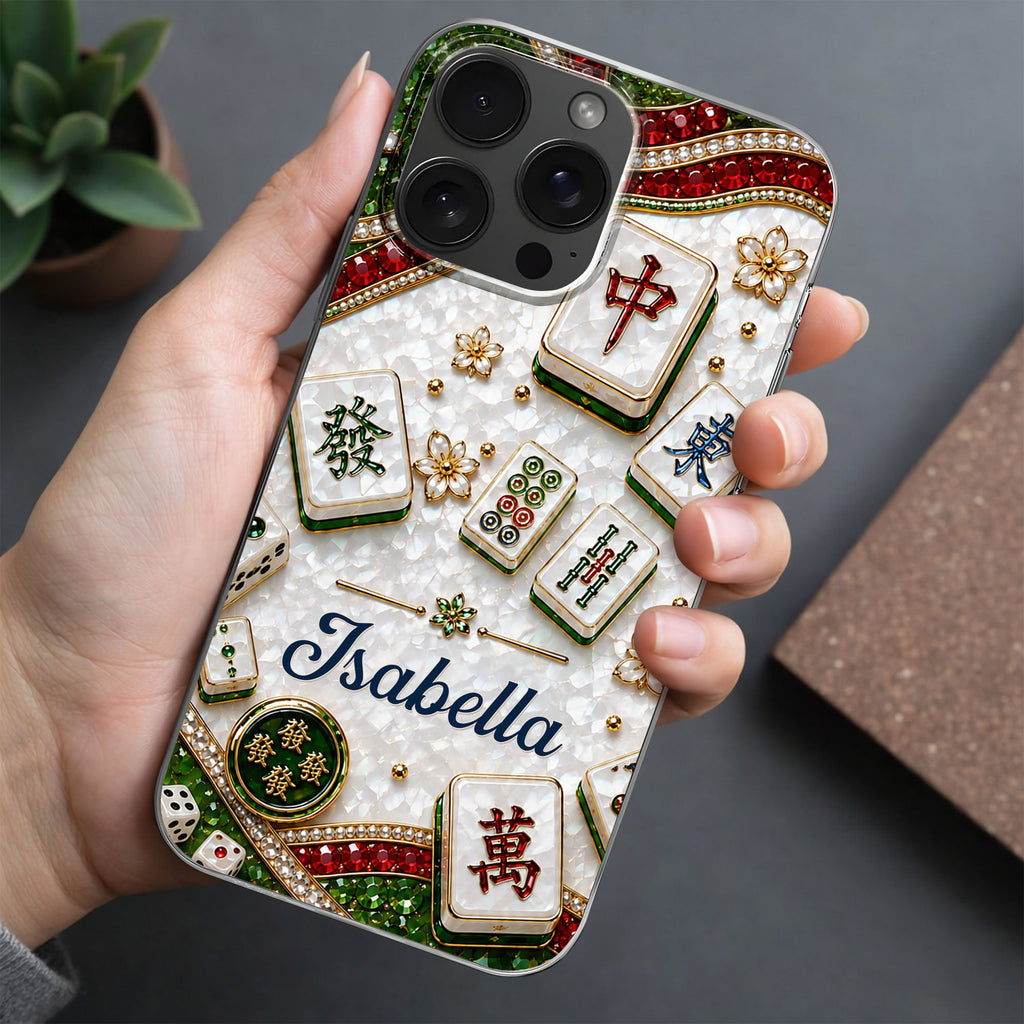 Personalized Clear Phone Case for Mahjong Lovers | Custom Name Gift Clear Phone Case GradoCreations