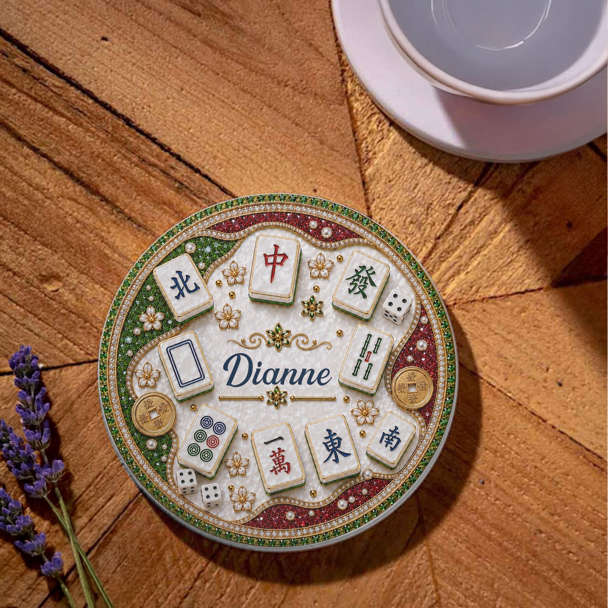 Personalized Mahjong Tiles Coaster Custom Name Gift for Mom Ceramic Coaster GradoCreations