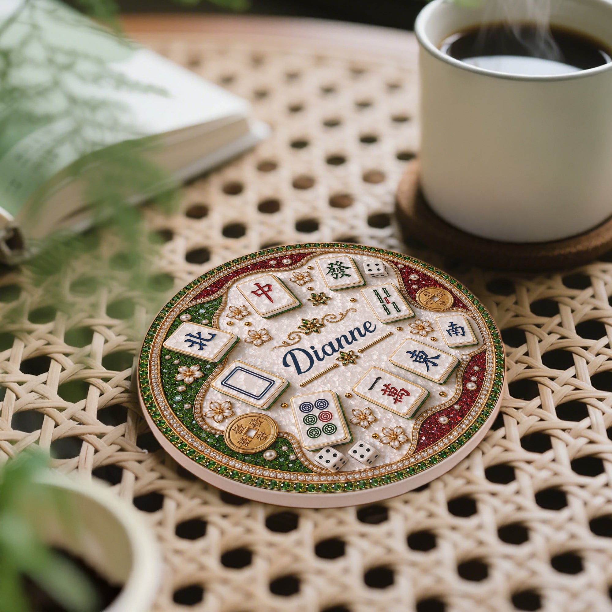 Personalized Mahjong Tiles Coaster Custom Name Gift for Mom Ceramic Coaster GradoCreations