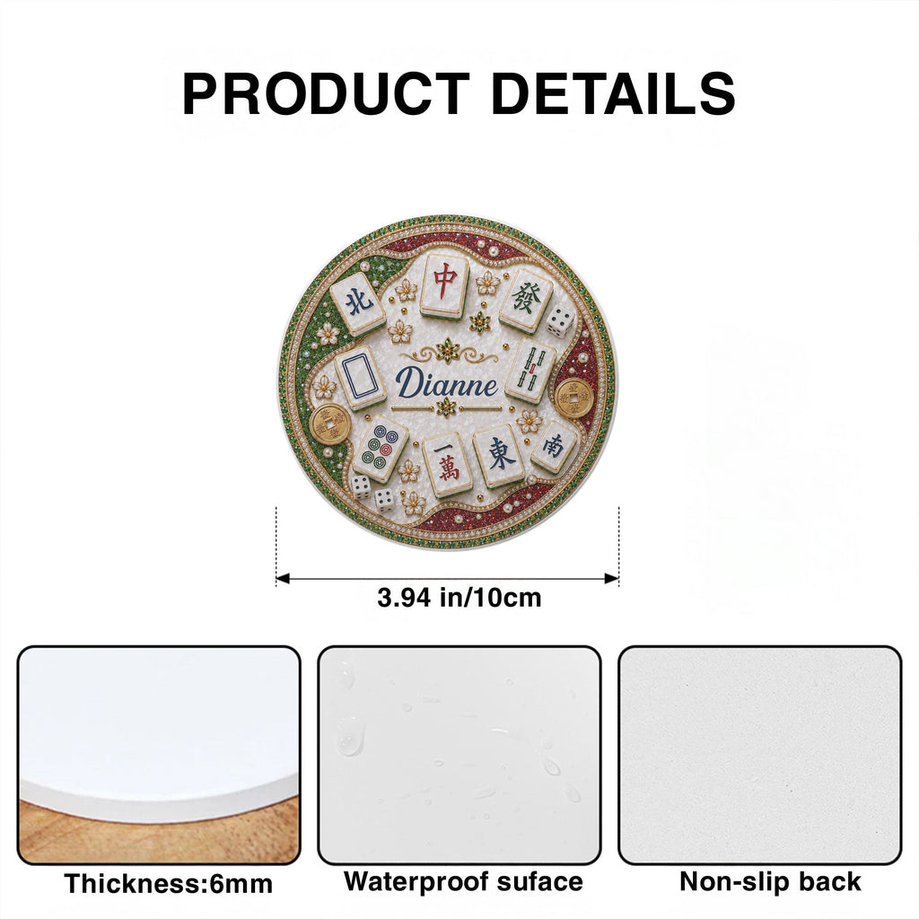 Personalized Mahjong Tiles Coaster Custom Name Gift for Mom Ceramic Coaster GradoCreations