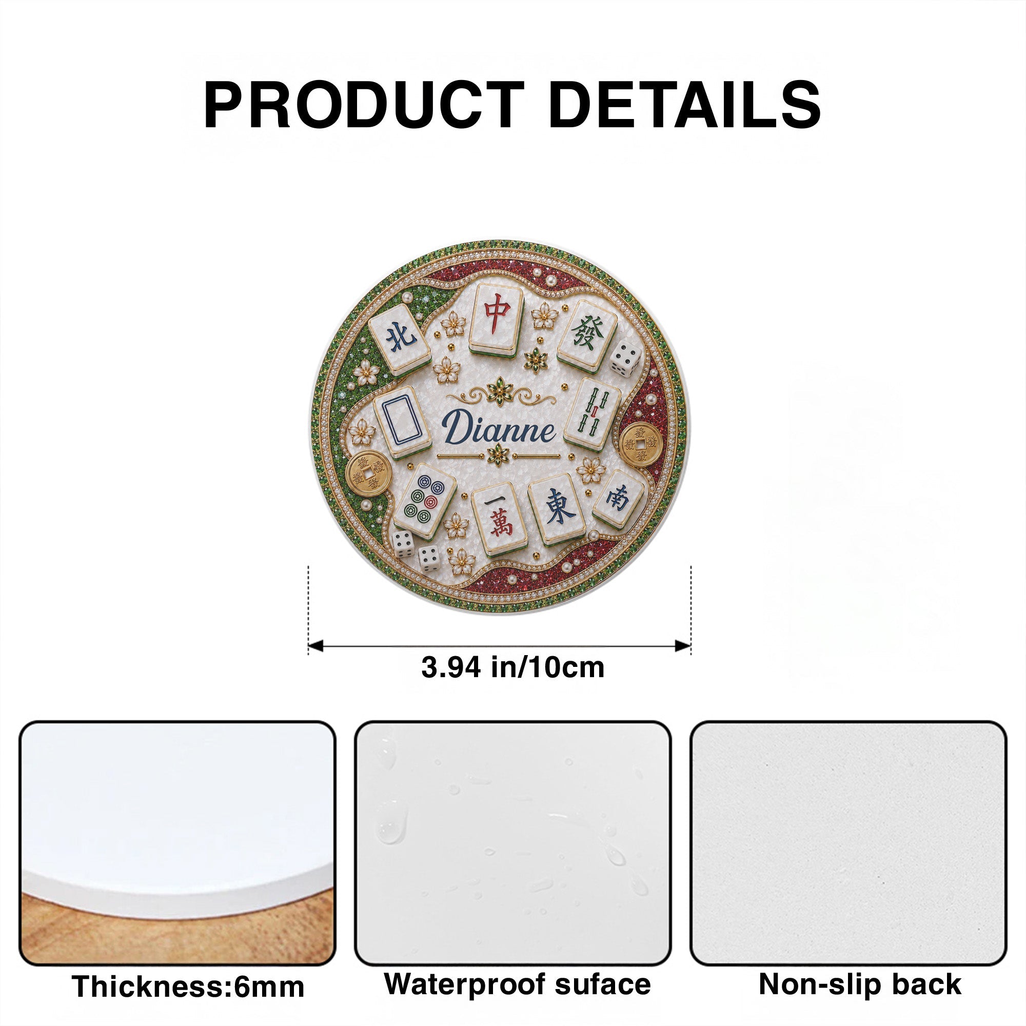 Personalized Mahjong Tiles Coaster Custom Name Gift for Mom Ceramic Coaster GradoCreations
