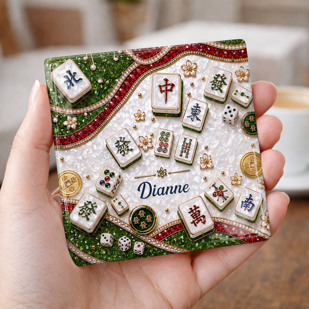 Personalized Mahjong Coaster Custom Name Square Ceramic Gift Square Ceramic Coaster GradoCreations