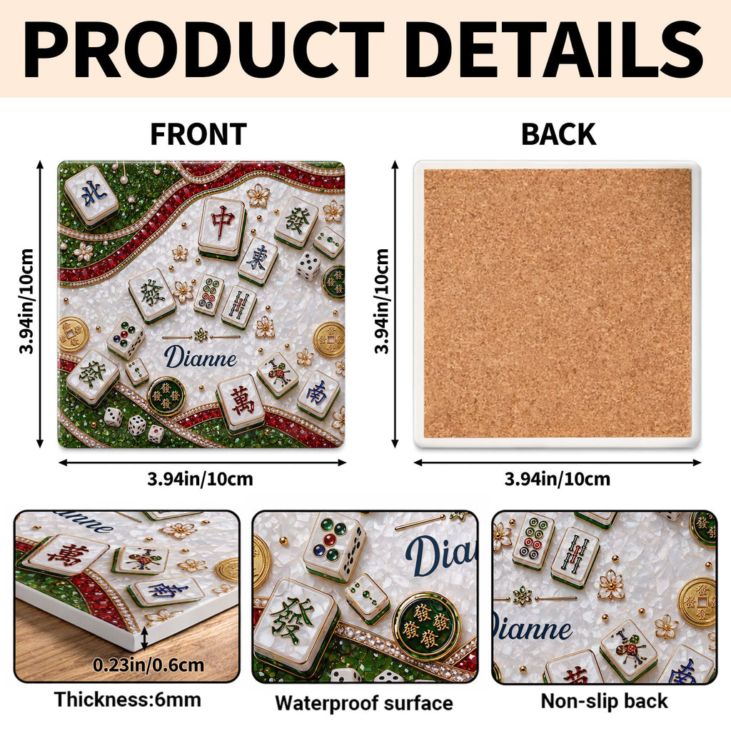 Personalized Mahjong Coaster Custom Name Square Ceramic Gift Square Ceramic Coaster GradoCreations