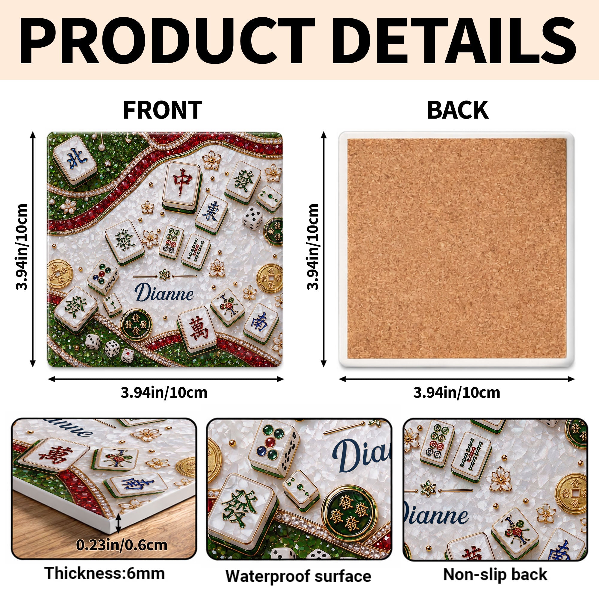 Personalized Mahjong Coaster Custom Name Square Ceramic Gift Square Ceramic Coaster GradoCreations