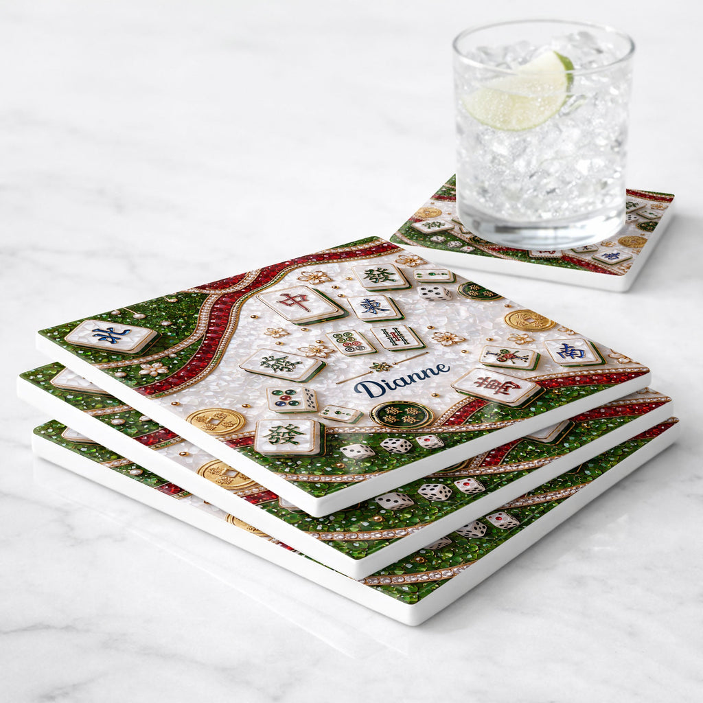 Personalized Mahjong Coaster Custom Name Square Ceramic Gift Square Ceramic Coaster GradoCreations