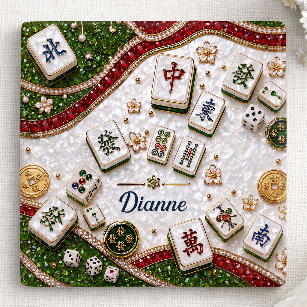 Personalized Mahjong Coaster Custom Name Square Ceramic Gift Square Ceramic Coaster GradoCreations