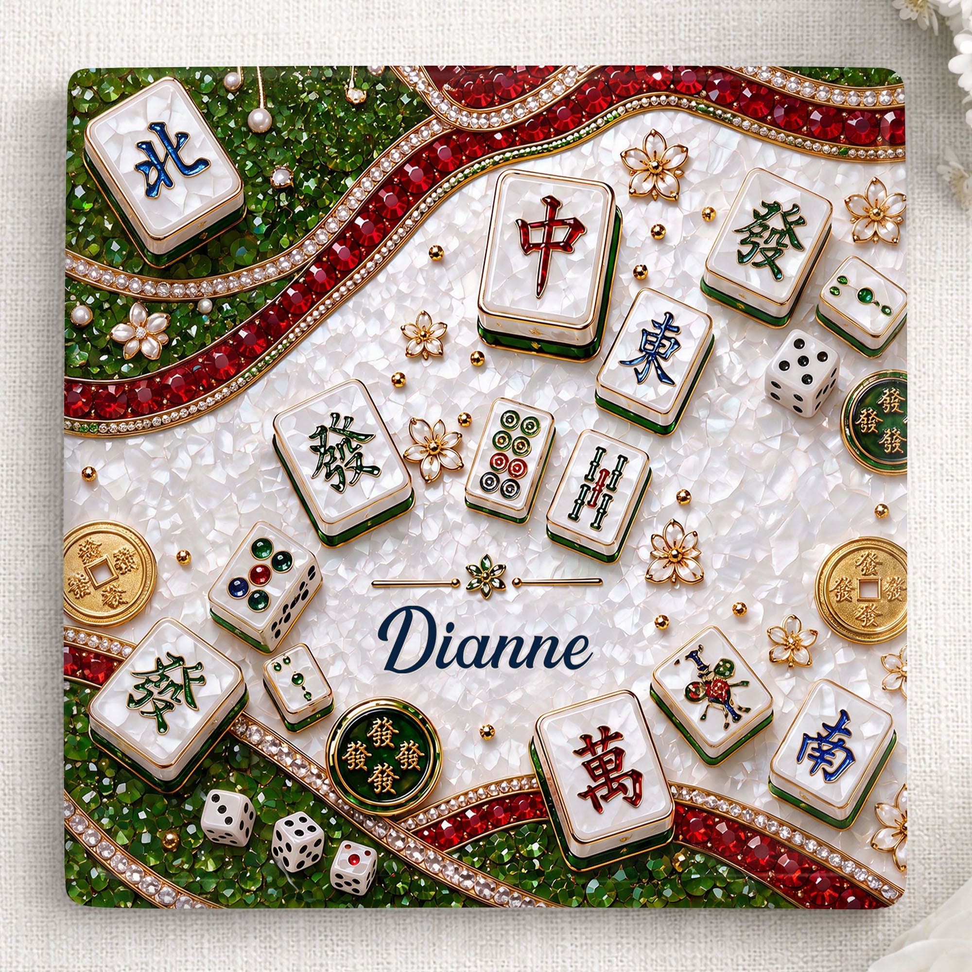 Personalized Mahjong Coaster Custom Name Square Ceramic Gift Square Ceramic Coaster GradoCreations