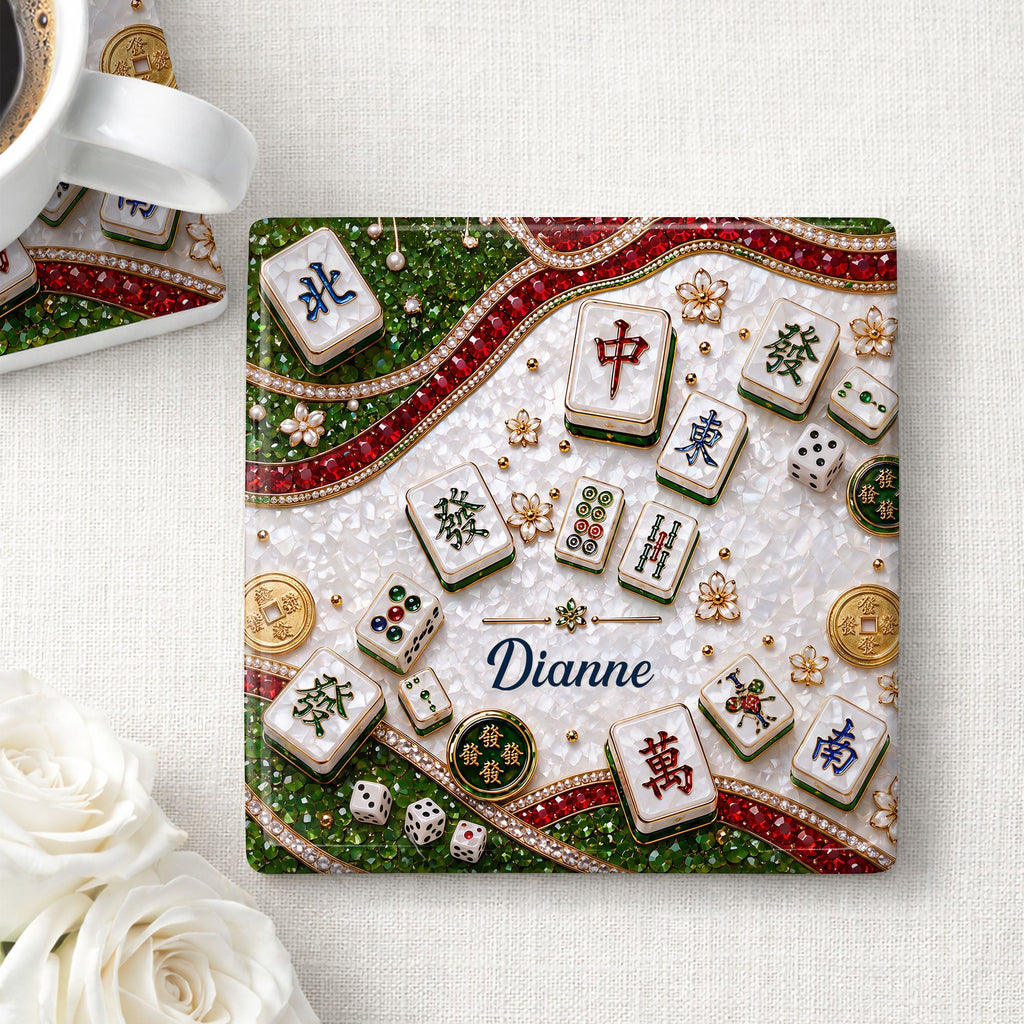 Personalized Mahjong Coaster Custom Name Square Ceramic Gift Square Ceramic Coaster GradoCreations