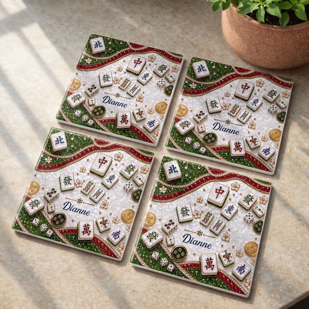 Personalized Mahjong Coaster Custom Name Square Ceramic Gift Square Ceramic Coaster GradoCreations