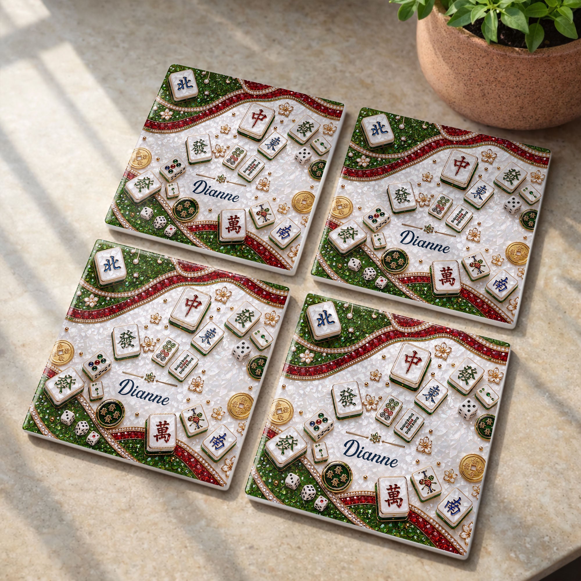 Personalized Mahjong Coaster Custom Name Square Ceramic Gift Square Ceramic Coaster GradoCreations