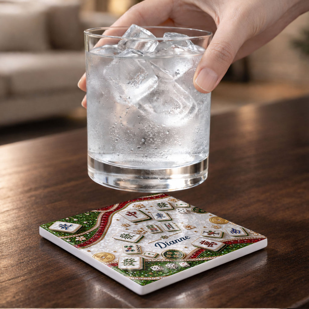 Personalized Mahjong Coaster Custom Name Square Ceramic Gift Square Ceramic Coaster GradoCreations