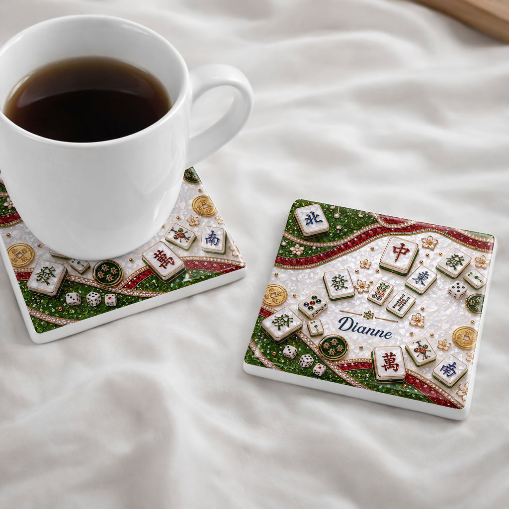 Personalized Mahjong Coaster Custom Name Square Ceramic Gift Square Ceramic Coaster GradoCreations