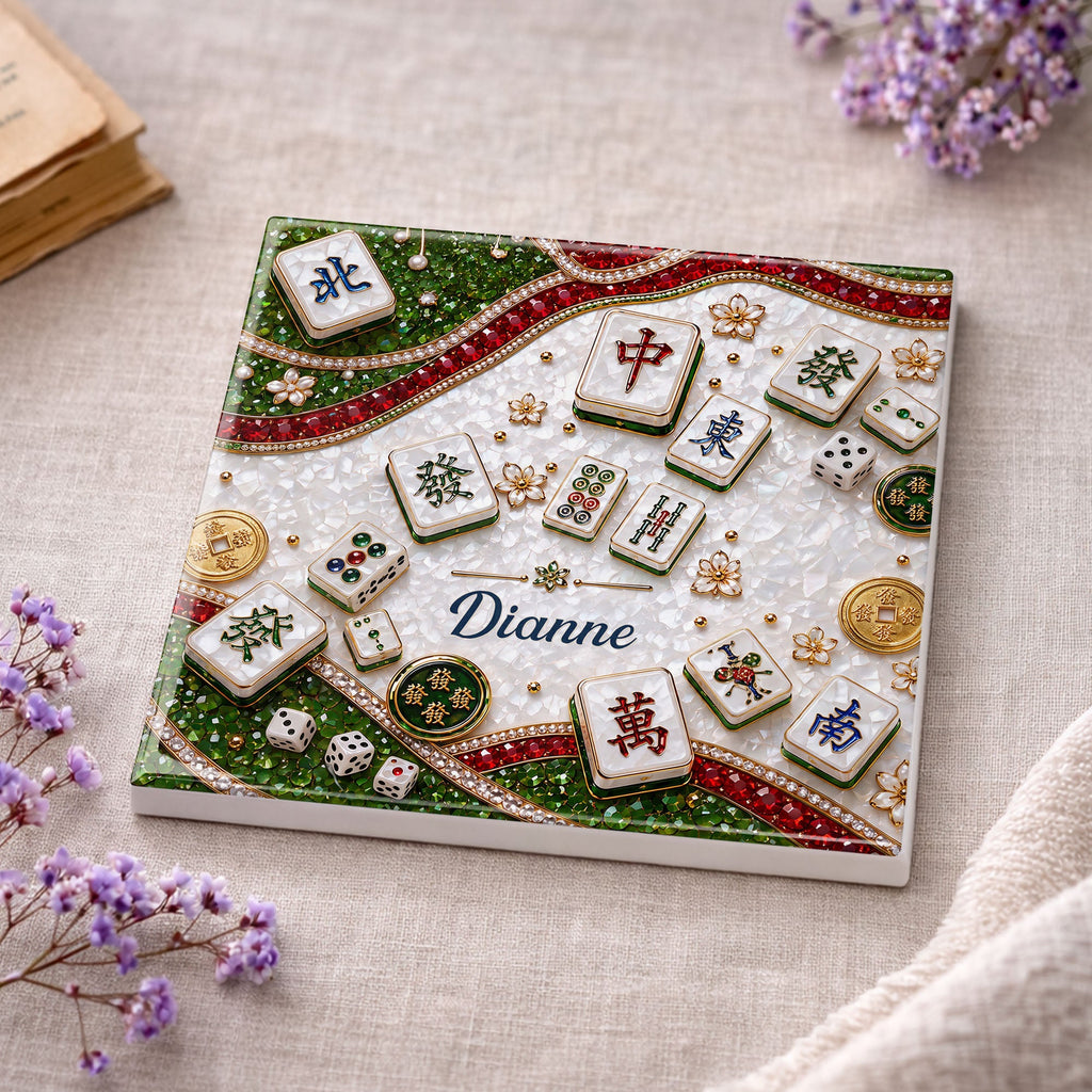 Personalized Mahjong Coaster Custom Name Square Ceramic Gift Square Ceramic Coaster GradoCreations