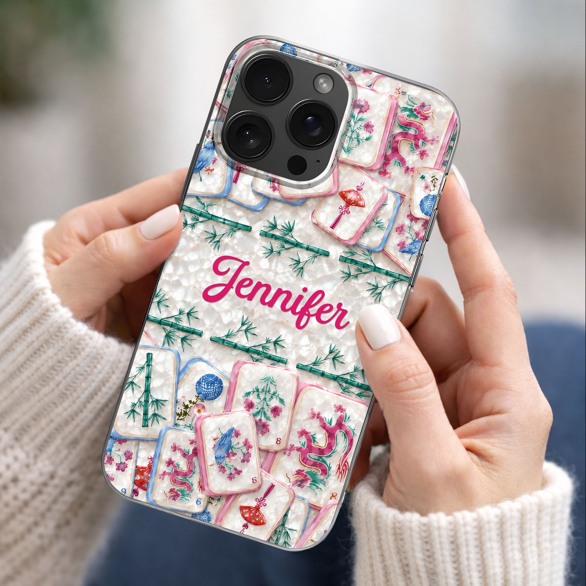 Personalized Clear Phone Case Custom Name Mahjong Gift for Besties Clear Phone Case GradoCreations