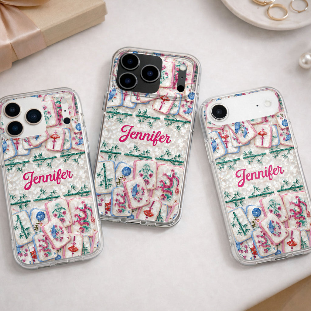 Personalized Clear Phone Case Custom Name Mahjong Gift for Besties Clear Phone Case GradoCreations