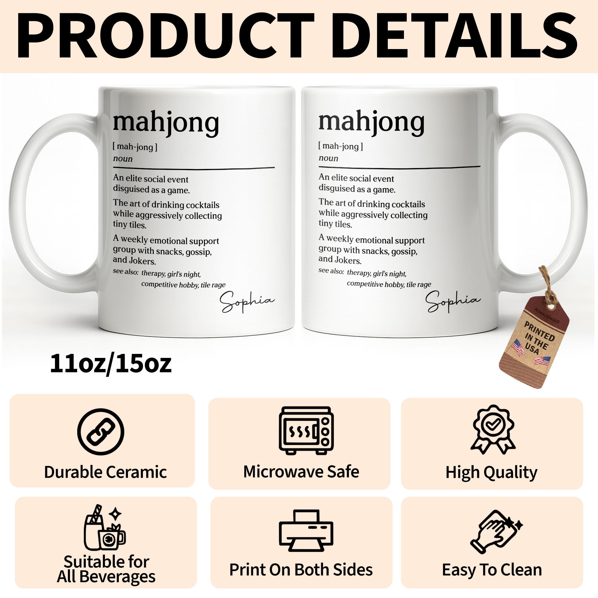 Personalized Mahjong Definition Coffee Mug Custom Gift for Friends Edge-to-edge Mug GradoCreations
