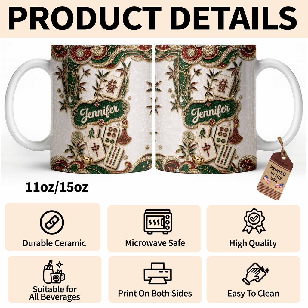 Personalized Mahjong Tile Coffee Mug Custom Name Gift for Mom Edge-to-edge Mug GradoCreations