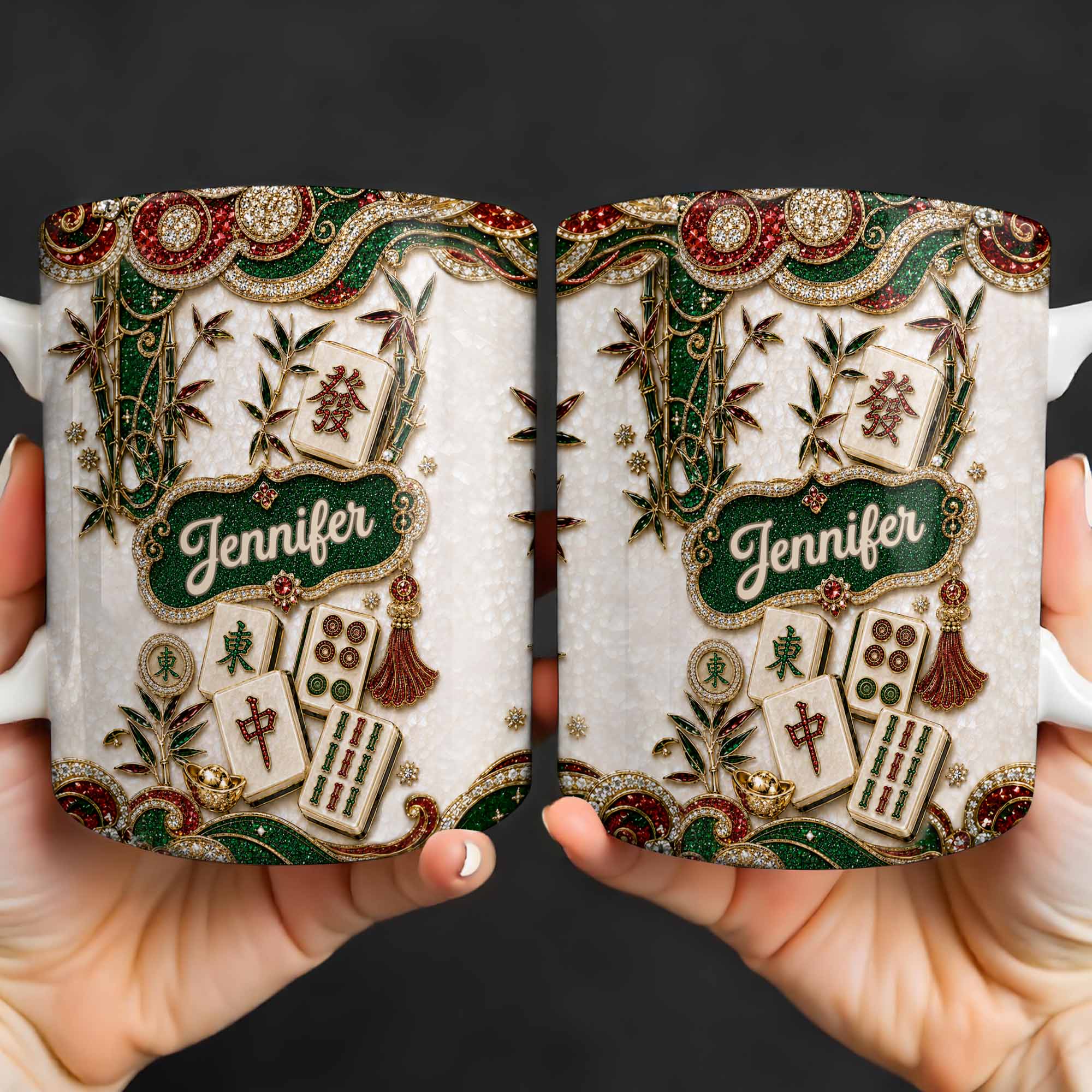 Personalized Mahjong Tile Coffee Mug Custom Name Gift for Mom Edge-to-edge Mug GradoCreations