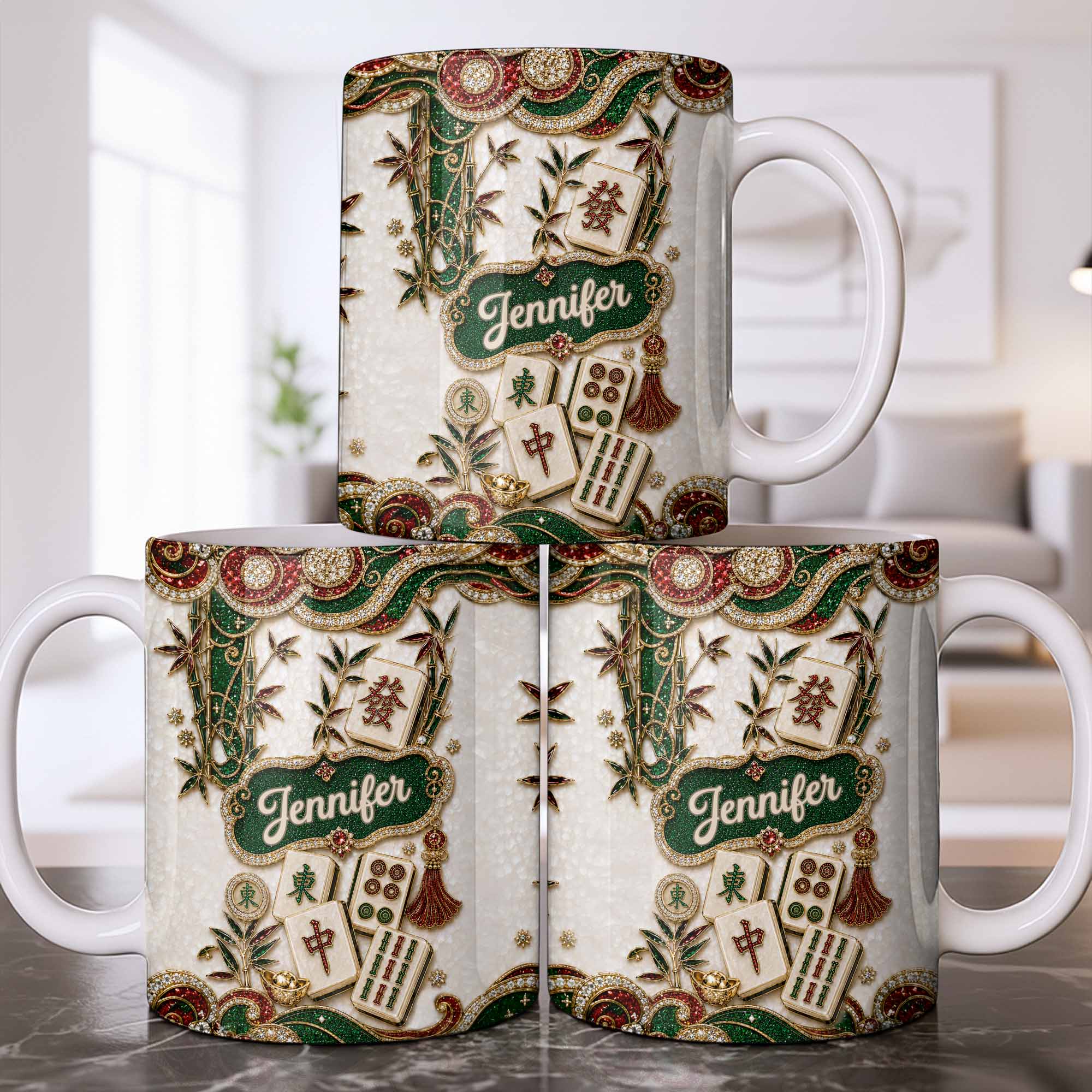 Personalized Mahjong Tile Coffee Mug Custom Name Gift for Mom Edge-to-edge Mug GradoCreations