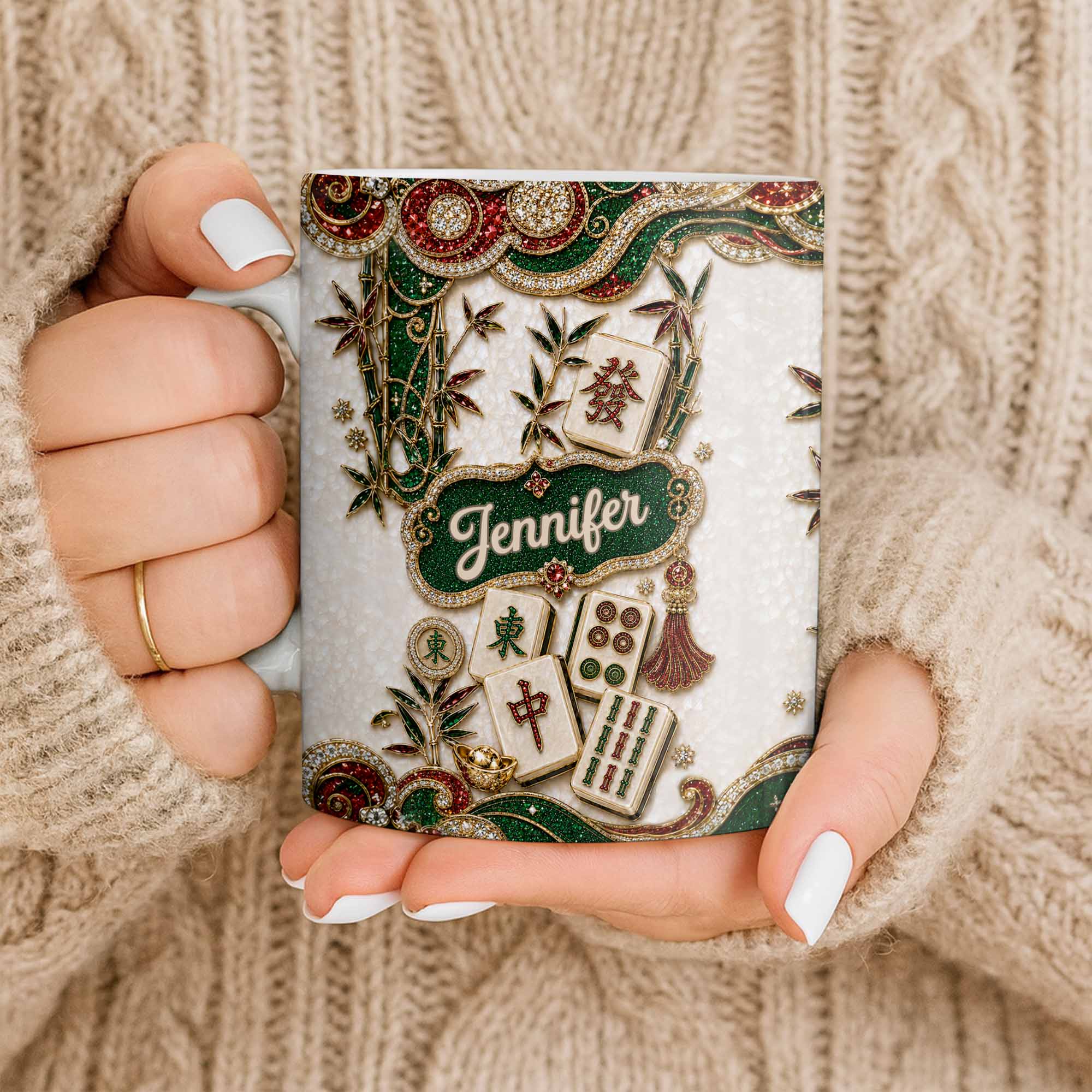 Personalized Mahjong Tile Coffee Mug Custom Name Gift for Mom Edge-to-edge Mug GradoCreations