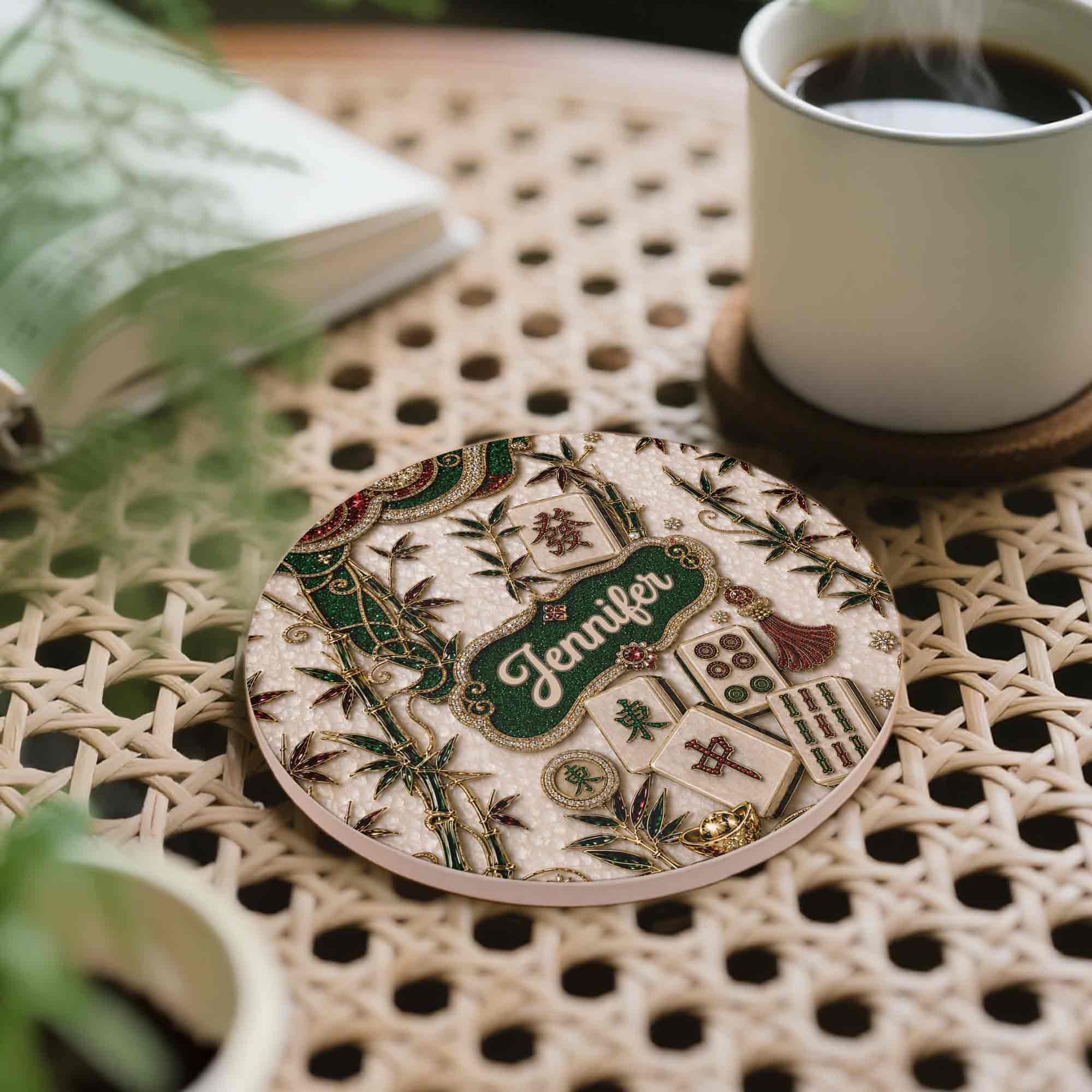 Personalized Mahjong Lover's Ceramic Coaster Custom Name Gift