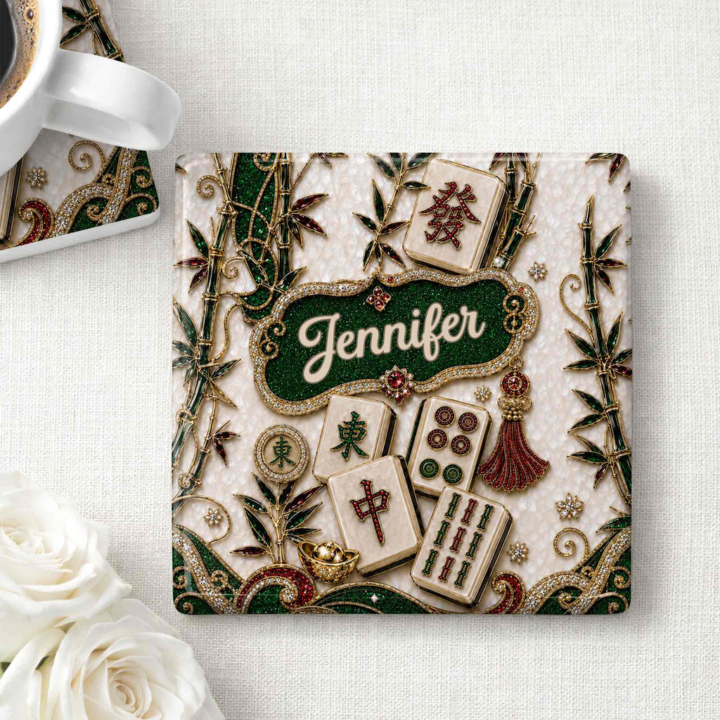 Personalized Mahjong Game Night Ceramic Coaster Custom Design Gift