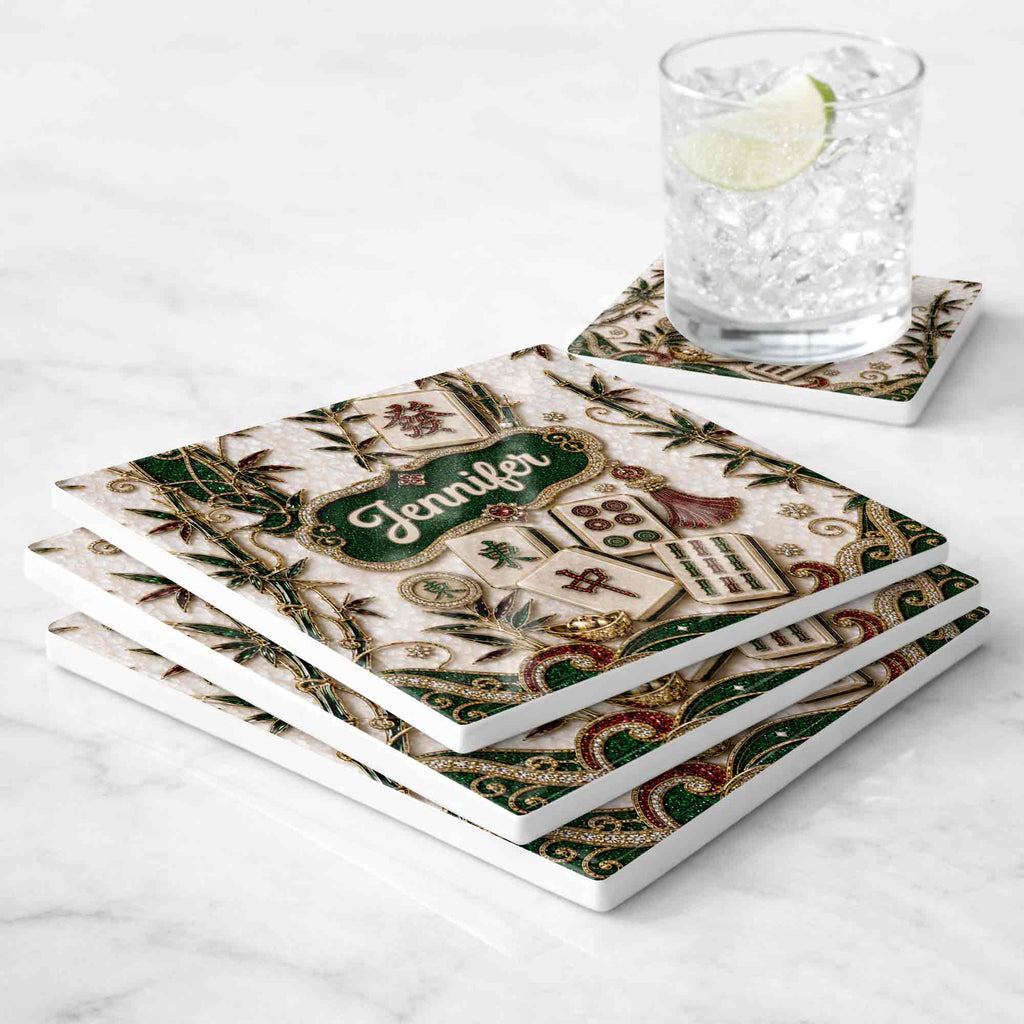 Personalized Mahjong Game Night Ceramic Coaster Custom Design Gift
