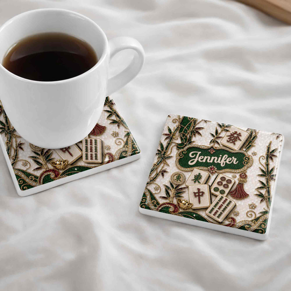 Personalized Mahjong Game Night Ceramic Coaster Custom Design Gift