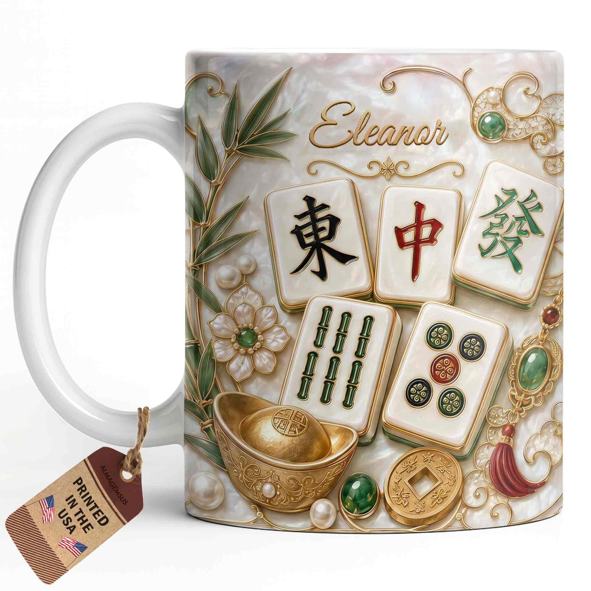 Personalized Mahjong Tiles Coffee Mug Custom Name Gift for Mom Edge-to-edge Mug GradoCreations