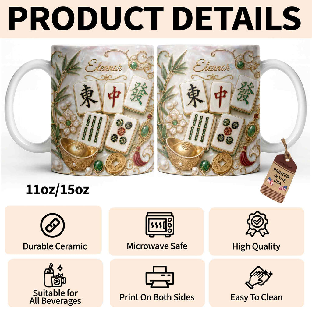 Personalized Mahjong Tiles Coffee Mug Custom Name Gift for Mom Edge-to-edge Mug GradoCreations