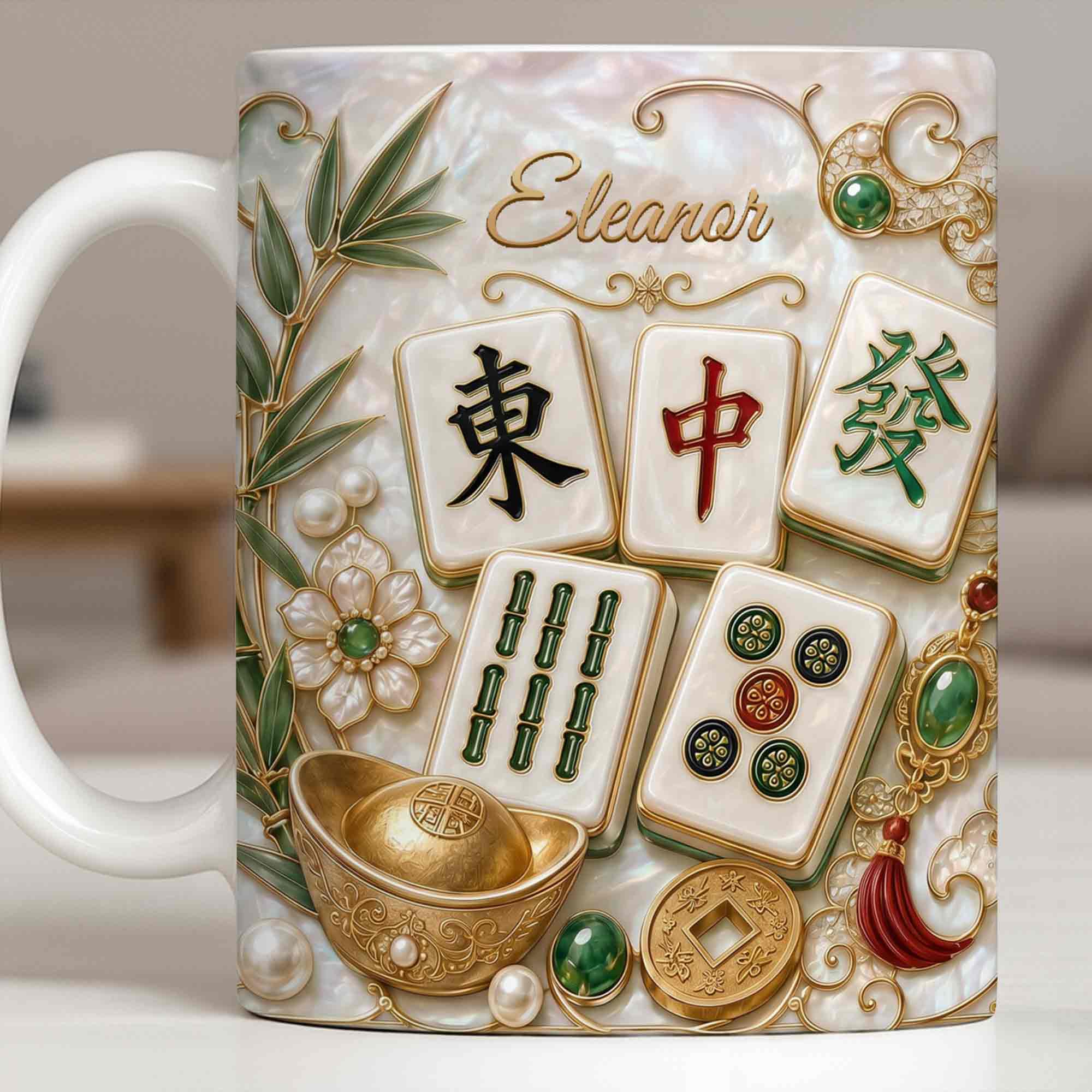 Personalized Mahjong Tiles Coffee Mug Custom Name Gift for Mom Edge-to-edge Mug GradoCreations