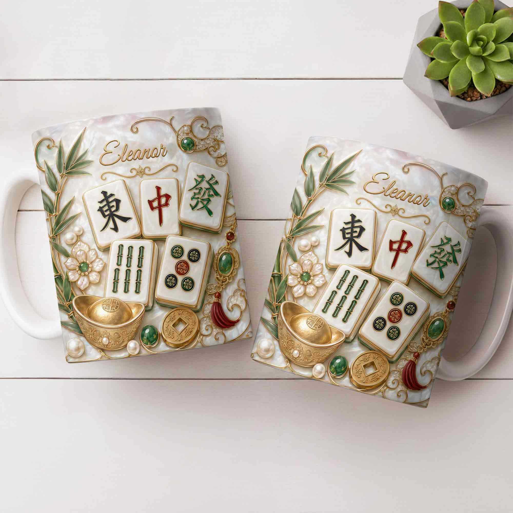 Personalized Mahjong Tiles Coffee Mug Custom Name Gift for Mom Edge-to-edge Mug GradoCreations