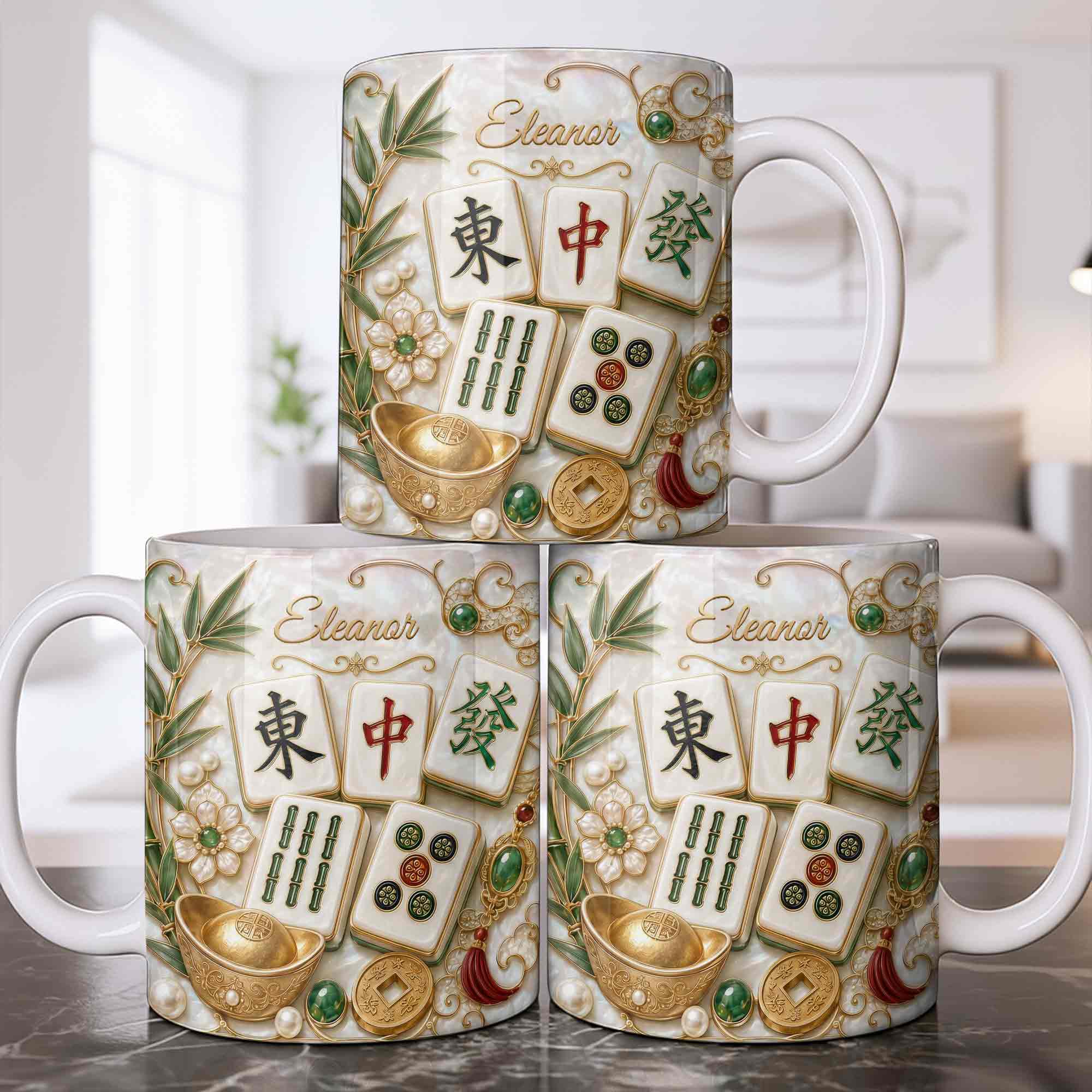 Personalized Mahjong Tiles Coffee Mug Custom Name Gift for Mom Edge-to-edge Mug GradoCreations