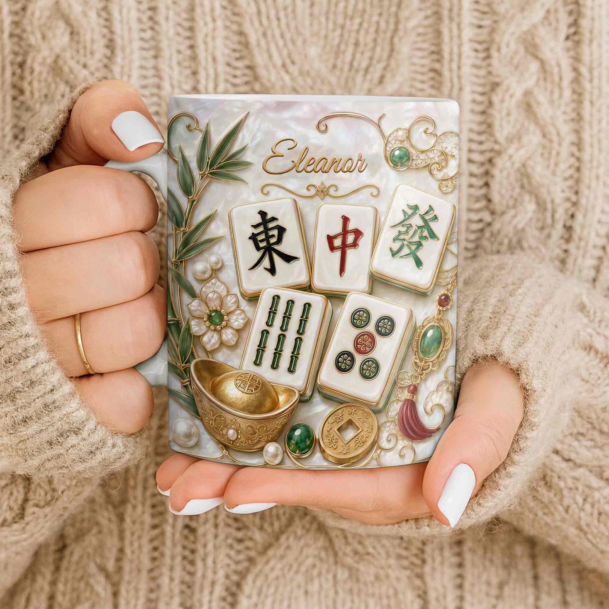 Personalized Mahjong Tiles Coffee Mug Custom Name Gift for Mom Edge-to-edge Mug GradoCreations