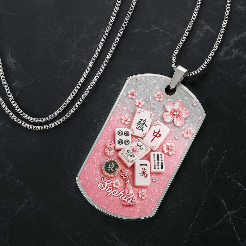 Personalized Mahjong Dog Tag Necklace Custom Name Gift