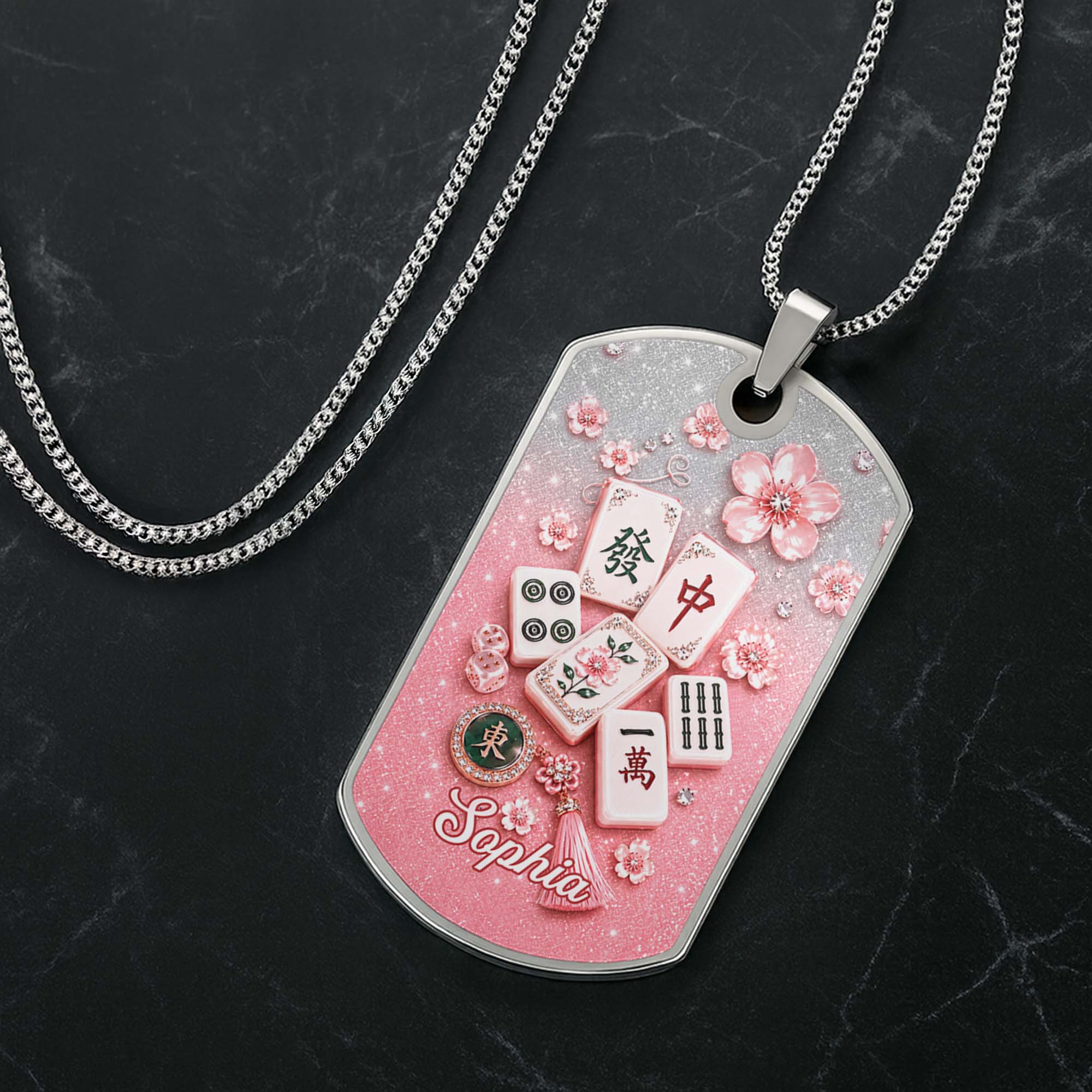 Personalized Mahjong Dog Tag Necklace Custom Name Gift