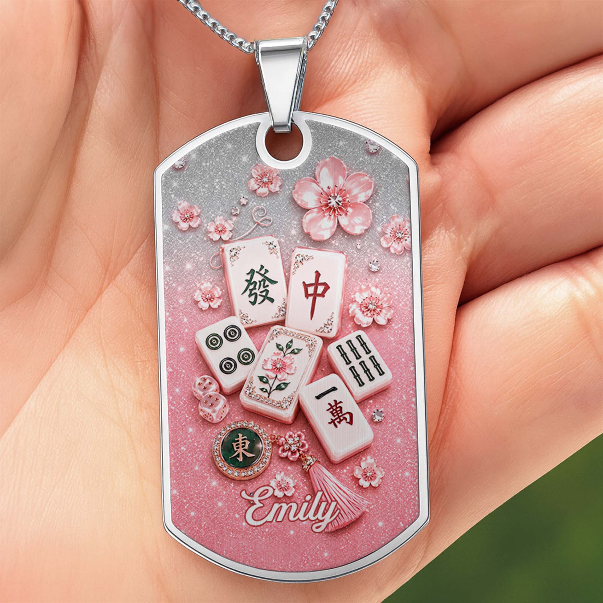 Personalized Mahjong Dog Tag Necklace Custom Name Gift