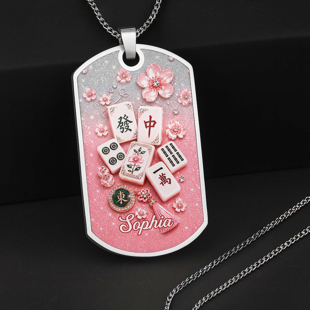 Personalized Mahjong Dog Tag Necklace Custom Name Gift