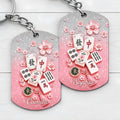 Personalized Cherry Blossom Mahjong Keychain Custom Engraving Gift