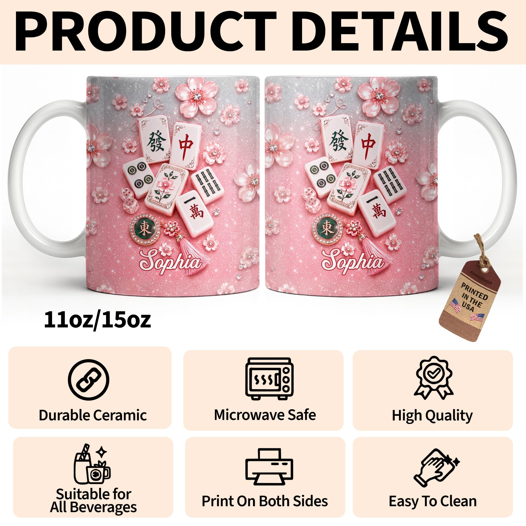 Personalized Mahjong Tiles Coffee Mug Custom Gift for Mom Edge-to-edge Mug GradoCreations