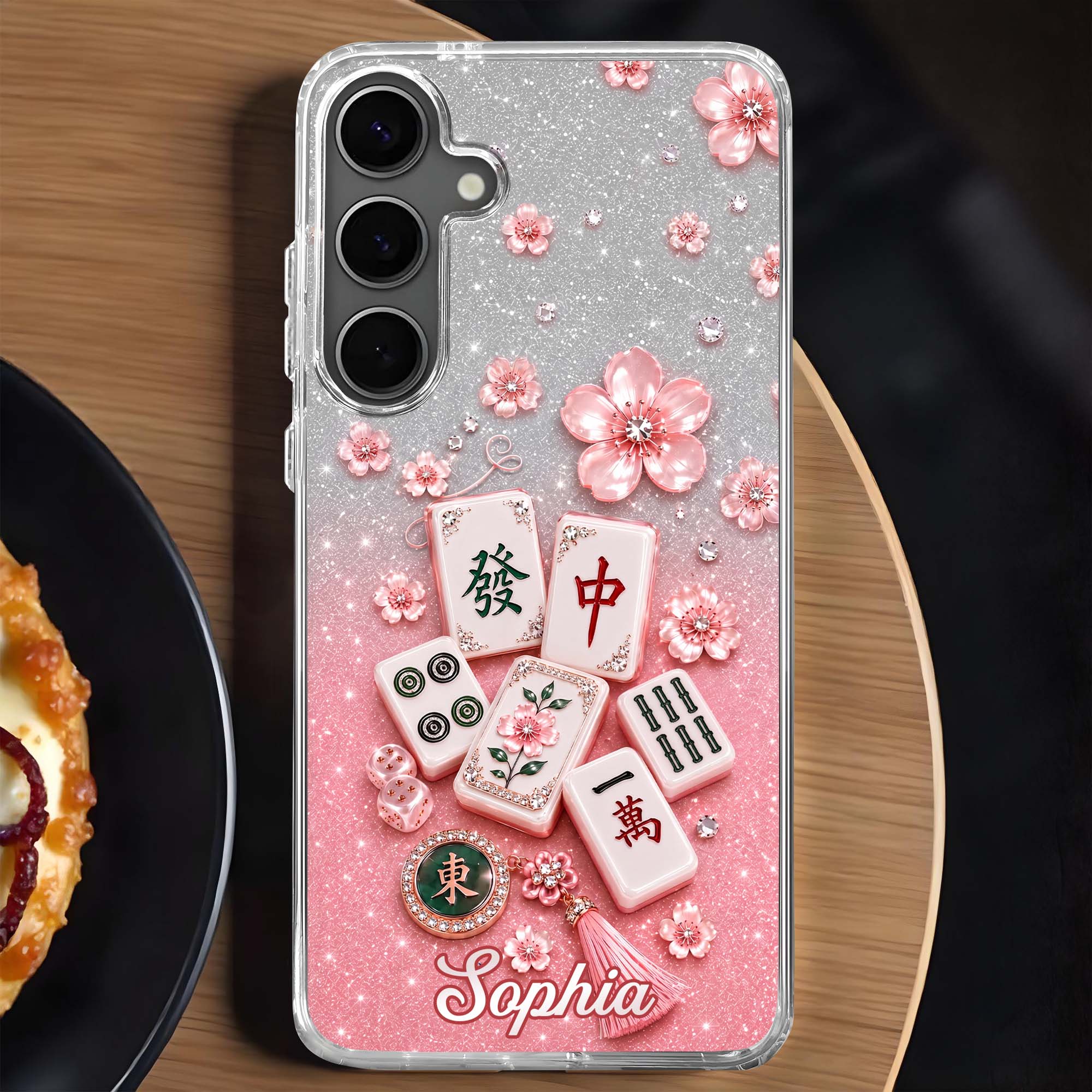 Personalized Clear Phone Case Cherry Blossoms Design Custom Name Gift for Her Clear Phone Case GradoCreations