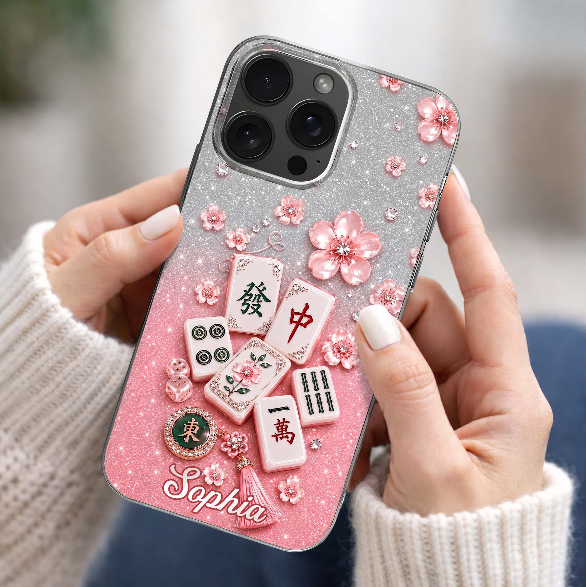 Personalized Clear Phone Case Cherry Blossoms Design Custom Name Gift for Her Clear Phone Case GradoCreations