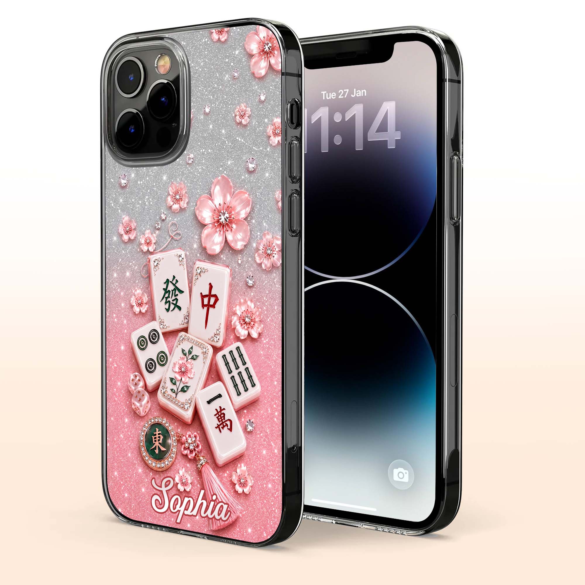 Personalized Clear Phone Case Cherry Blossoms Design Custom Name Gift for Her Clear Phone Case GradoCreations