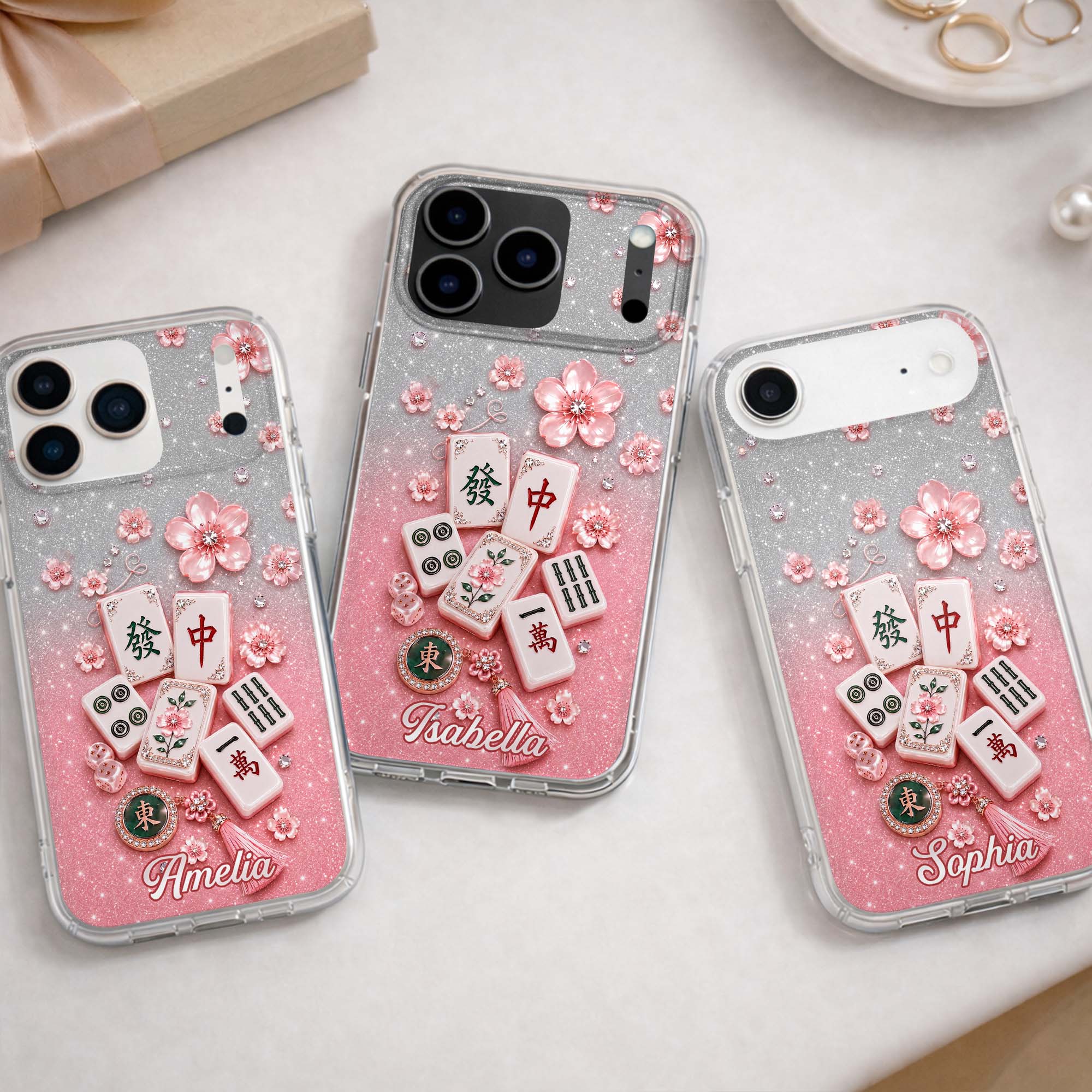 Personalized Clear Phone Case Cherry Blossoms Design Custom Name Gift for Her Clear Phone Case GradoCreations