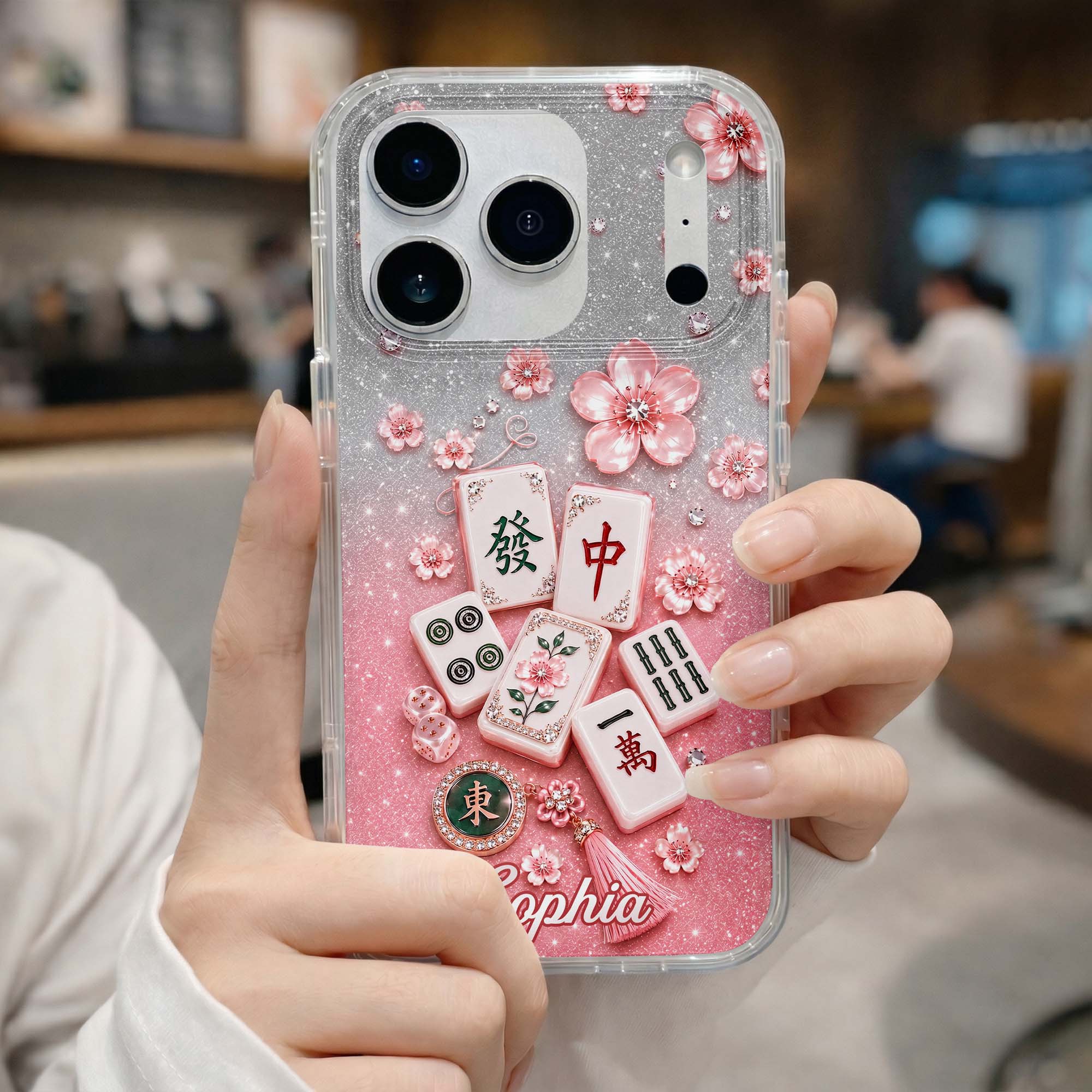 Personalized Clear Phone Case Cherry Blossoms Design Custom Name Gift for Her Clear Phone Case GradoCreations